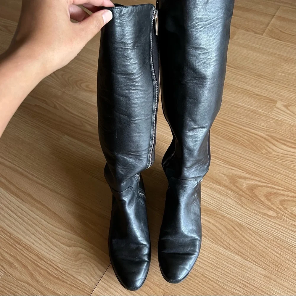 Michael Kors Black Leather Hamilton Tall Boots 6.5M